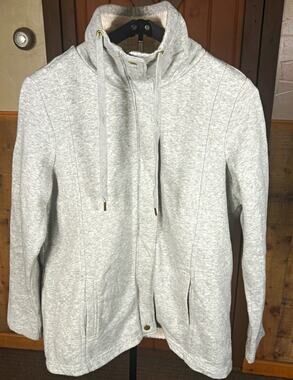 Basic Editions Women's Gray Full Zip Hooded Fleece Hoodie w/ Pockets Size L